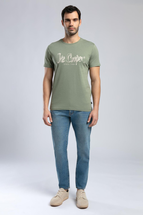 Drawinglogo Erkek %100 Pamuk O Yaka T-Shirt Haki