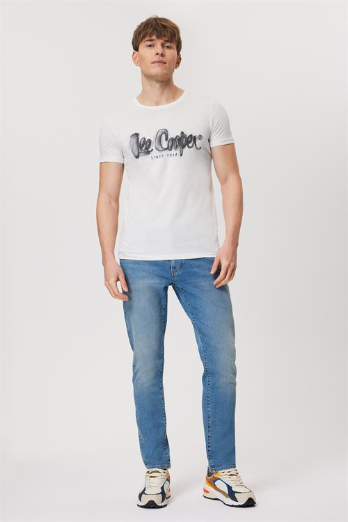 Drawinglogo Erkek %100 Pamuk O Yaka T-Shirt Beyaz