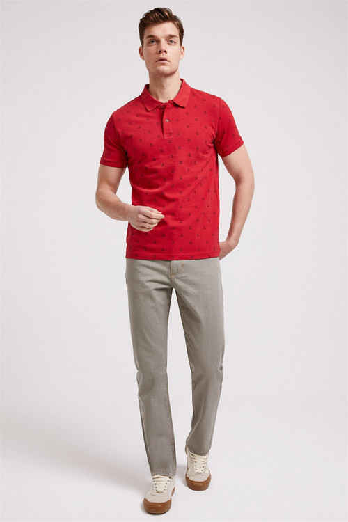 Pool Erkek %100 Pamuk Baskılı Polo Yaka T-Shirt Kırmızı