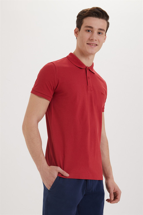 Twins Erkek %100 Pamuk Polo Yaka T-Shirt Kırmızı