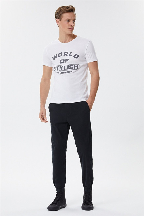 Stylish Erkek Bisiklet Yaka T-Shirt Beyaz