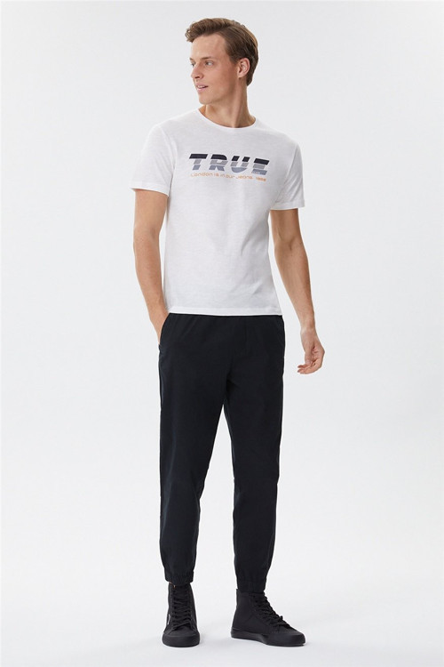 Elvis Erkek %100 Pamuk Bisiklet Yaka T-Shirt Off White