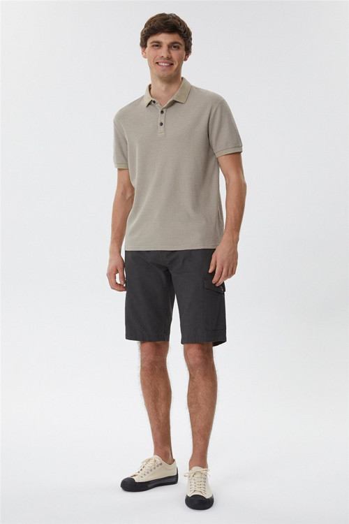 Tylen Erkek %100 Pamuk Polo Yaka T-Shirt Koyu Bej