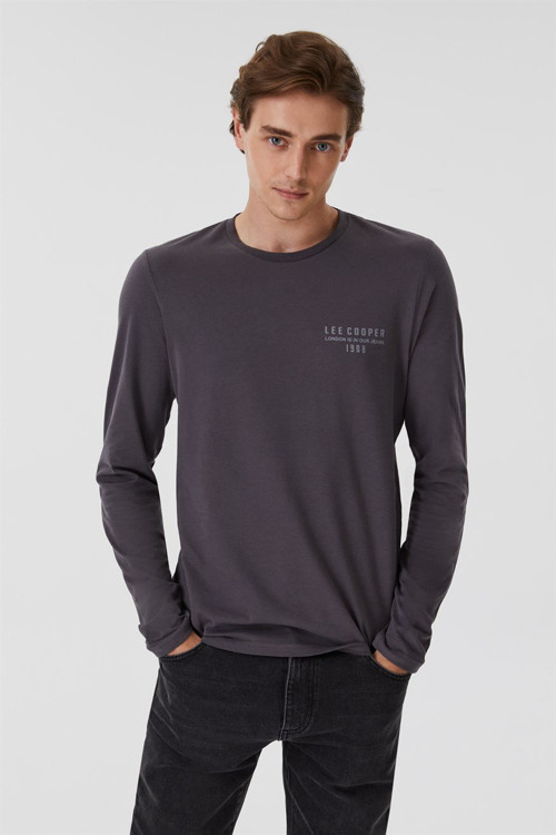 Renzo Erkek %100 Pamuk O Yaka Uzun Kol T-Shirt Antrasit