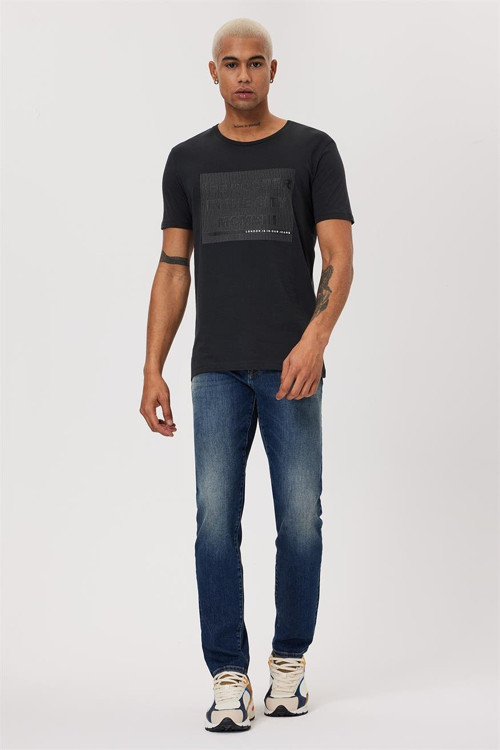 Patrice Erkek %100 Pamuk O Yaka T-Shirt Antrasit