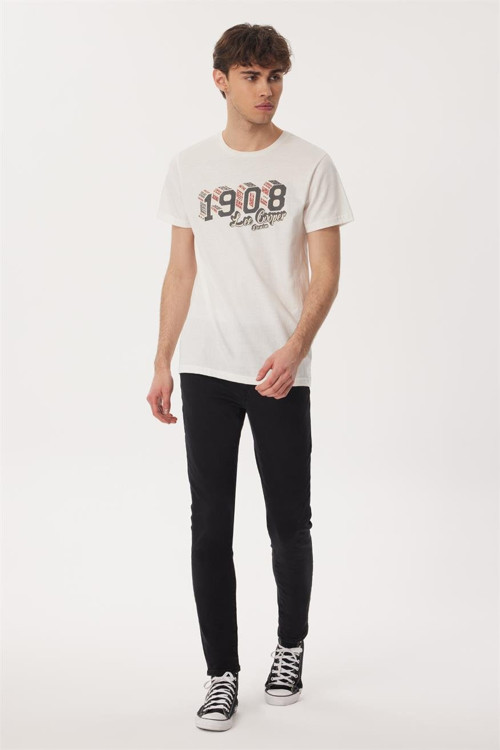 Zeta Erkek %100 Pamuk O Yaka T-Shirt Beyaz