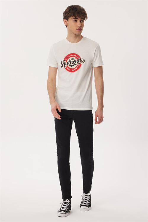 Authen Erkek %100 Pamuk O Yaka T-Shirt Beyaz