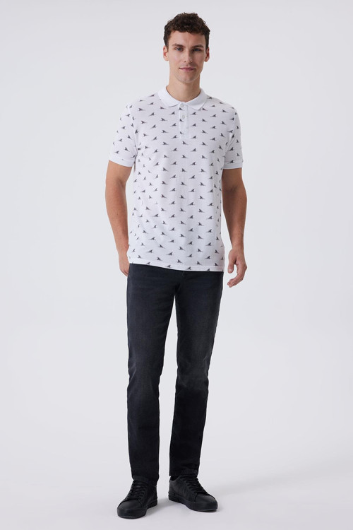 Shark Erkek %100 Pamuk Pike Polo Yaka T-Shirt Beyaz