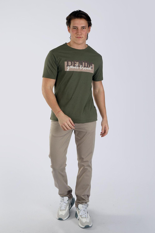 Grant Erkek %100 Pamuk O Yaka T-Shirt Haki