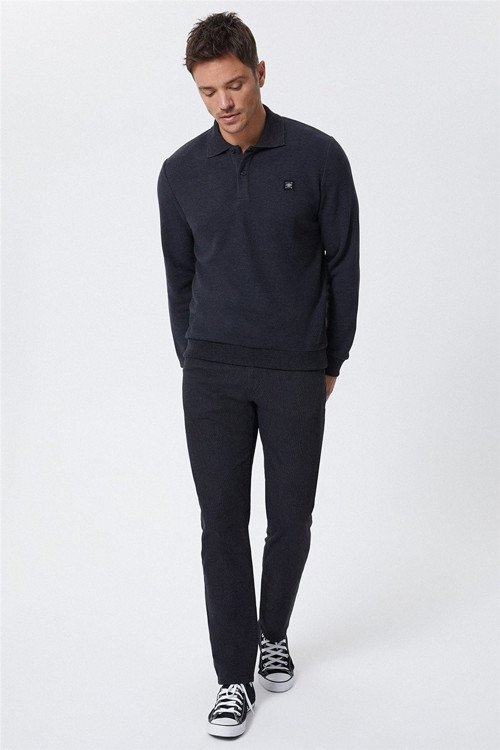 Newblend Erkek Polo Yaka Sweatshirt Antrasit Melanj
