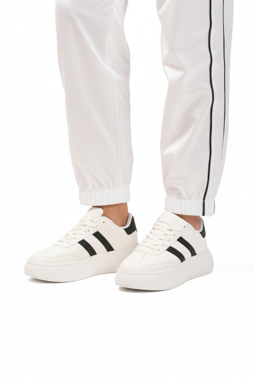 Beyaz Siyah Yüksek Taban Bağcıklı Unisex Sneaker Dvs-01 Z