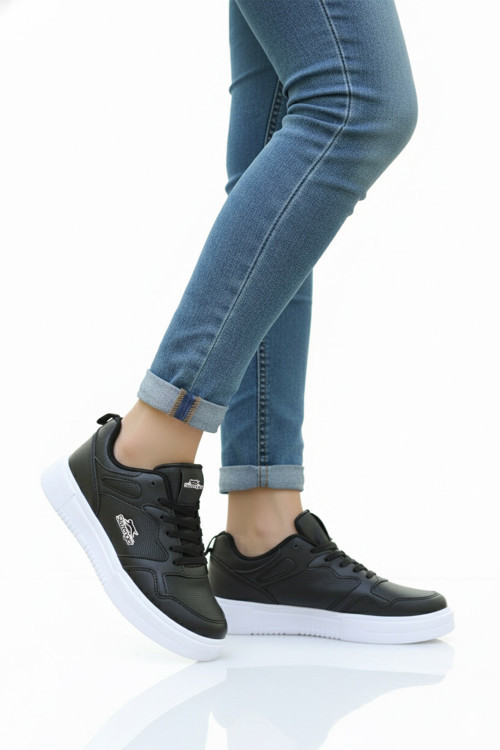 Siyah Beyaz Bağcıklı Cilt Hafif Esnek Unisex Spor Ayakkabı Energy G