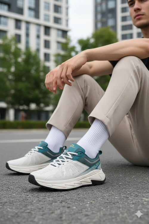 ® I Premium Seri Beyaz Yeşil Fileli Hafif Esnek Erkek Spor Ayakkabı Warren M