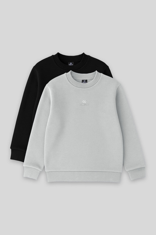 Standart Fit 2li Paket Siyah-Taş Erkek Çocuk Sweatshirt - 11232