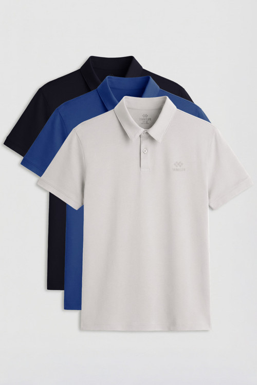 Standart Fit Basic Polo Yaka 3lü Paket Lacivert-Taş-Parlament Erkek T-Shirt - 87748