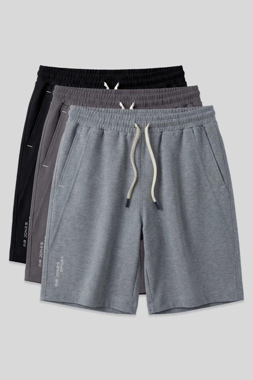 Standart Fit Basic 3lü Paket Siyah-Gri Melanj-Koyu Gri Erkek Şort - 81278