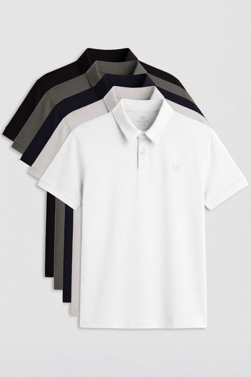 Standart Fit Basic Polo Yaka 5li Paket Erkek T-Shirt - 87768