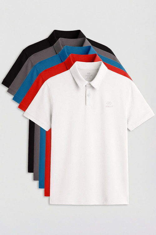 Standart Fit Basic Polo Yaka 5li Paket Erkek T-Shirt - 87748