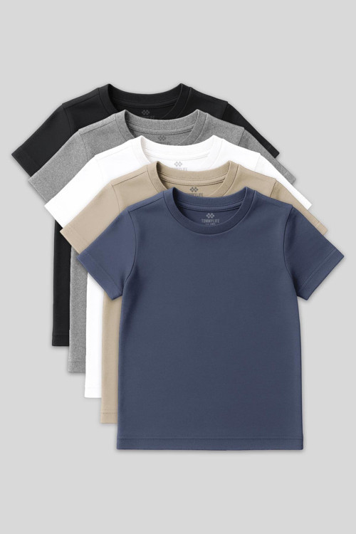 Standart Fit Basic O Yaka 5li Paket Unisex Çocuk T-Shirt - 11328