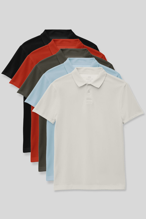 Standart Fit Basic Polo Yaka 5li Paket Unisex Çocuk T-Shirt - 11330