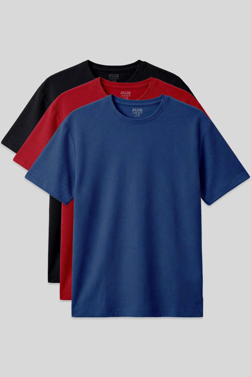 Oversize Fit Basic 3lü Paket Siyah-Kırmızı-Parlament Erkek T-Shirt - 88379