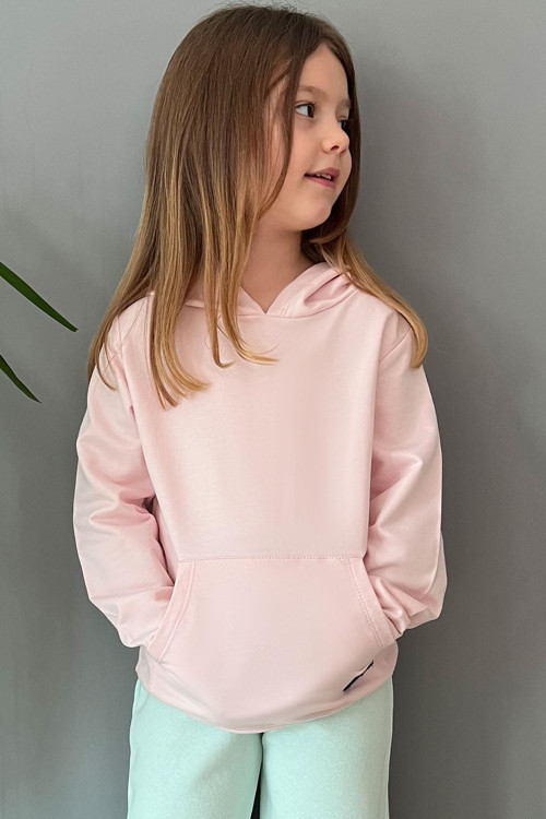 Kız Çocuk Sweatshirt Kanguru Cepli Armalı 4-8 Yaş, Pembe
