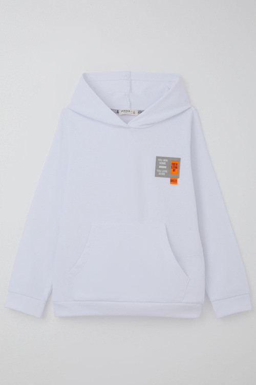 Kız Çocuk Sweatshirt Kapüşonlu Arma Detaylı 4-8 Yaş, Beyaz