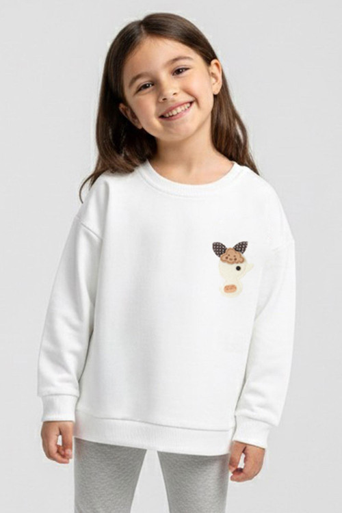 Kız Çocuk Sweatshirt Mutlu Bulut & Sevimli Civciv Aksesuar Detaylı 2-6 Yaş, Ekru