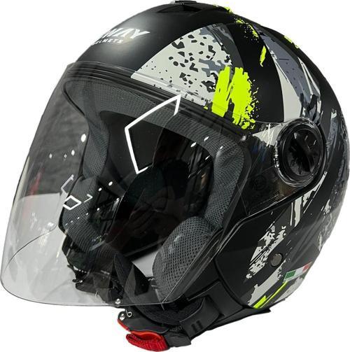 715 Şeffaf Vizörlü Yarım Motosiklet Scooter Kaskı XL Beden Poison Black Grey Yellow
