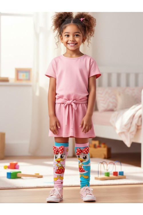 Prenses Figürlü Kurdeleli Diz Altı Çorap