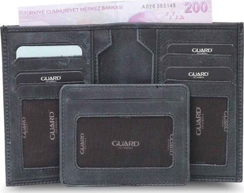 Antik Siyah Hakiki Deri Çıkarılabilir Gizli Kartlıklı Erkek Cüzdan // GRD260225WT1580