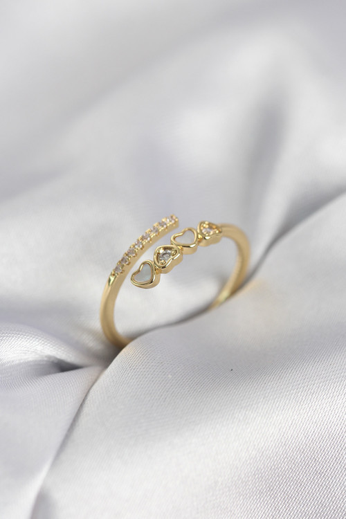 Gold Renk Zirkon Taşlı Minimal Kalp Model Kadın Yüzük - EBJ260214W39636