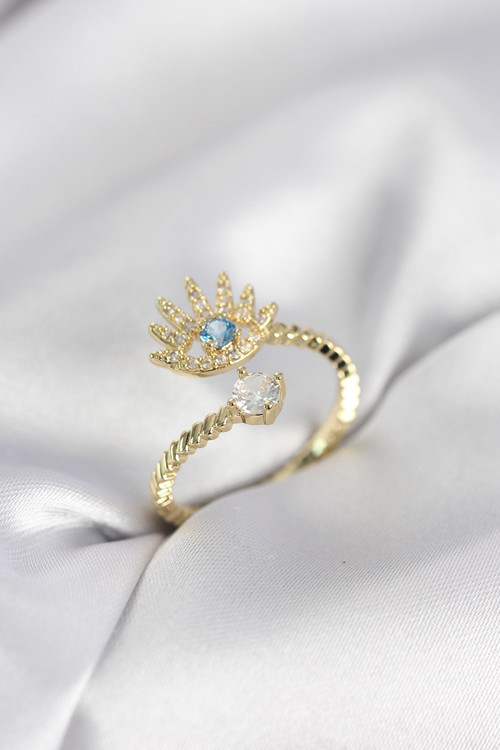 Gold Renk Göz Model Zirkon Taşlı Kadın Yüzük - EBJ260214W39668
