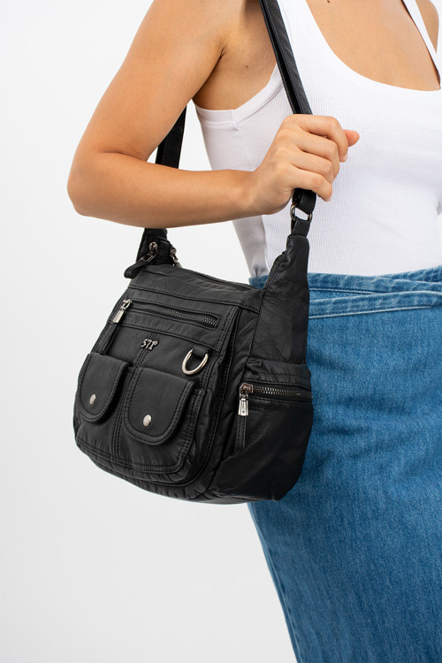 Y.S.Deri Kadın Çapraz Askılı Postacı Omuz Çantası Vegan Deri 25*20 Cm Omuz Çantası Çok Cepli