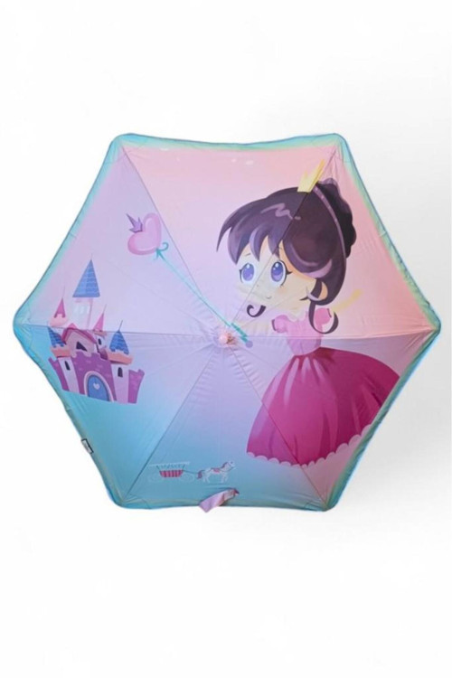 Kız Çocuk Baston Şemsiye Reflektörlü Karakter Desenli Boyu 70 Cm Çapı 80 Cm 6 Telli İsim Etiketli