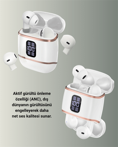popüler Dijital Göstergeli Bluetooth Kulakiçi Kulaklık – 4’lü Paket, Gürültü Engellemeli