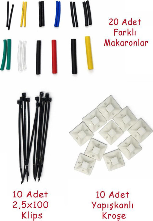 40'lı Kablo Sabitleme ve İzolasyon Seti - 20x20 Kroşe - 2,5x100 Kalo Bağı -Makaron