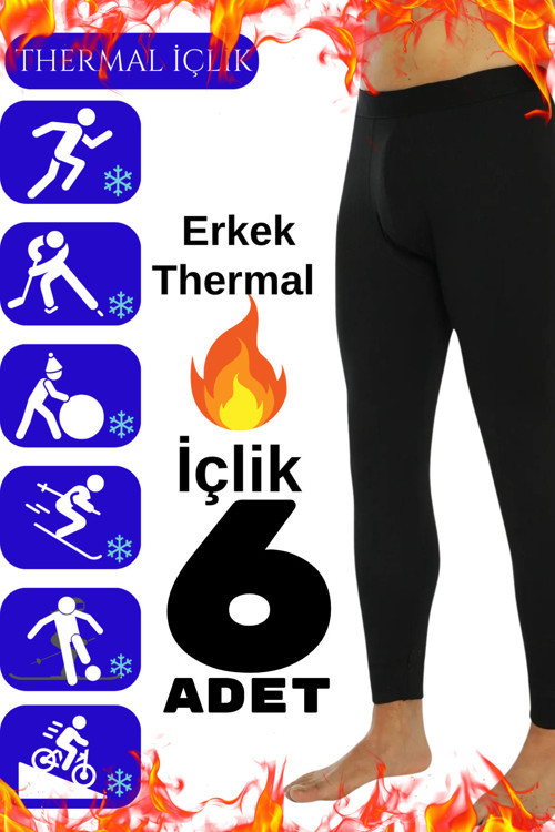 Erkek Termal İçlik Siyah İçi Polar Kışlık 6 Adet