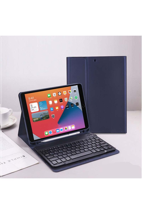 Ipad 8. ve 9. Nesil 2020 /2021 10.2 Inç Tablet Uyumlu Bluetooth Klavyeli Kılıf (Türkçe Klavye)