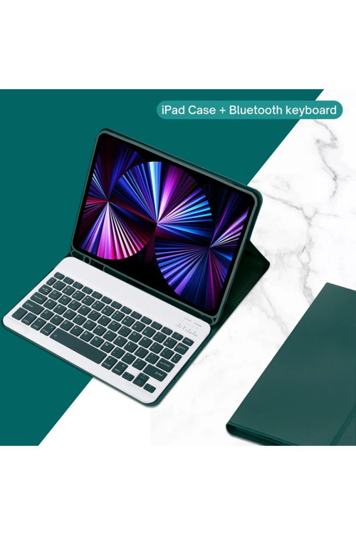 Ipad 8. ve 9. Nesil 2020 /2021 10.2 Inç Tablet Uyumlu Bluetooth Klavyeli Kılıf (Türkçe Klavye)