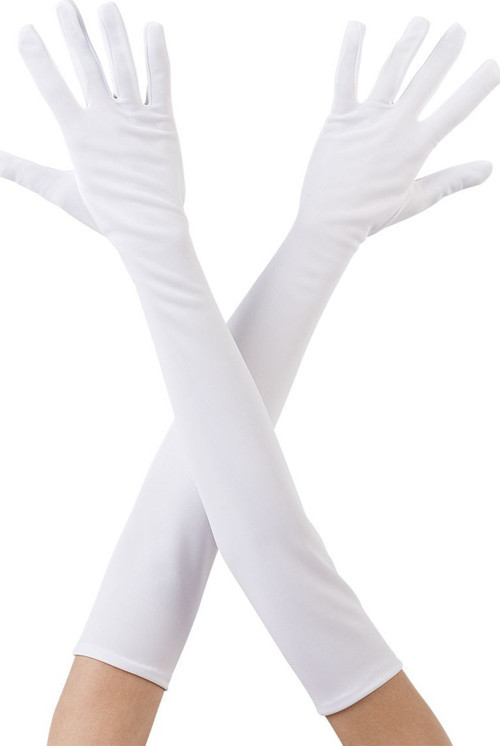 Beyaz Renk Uzun Kumaş Eldiven 40 Cm