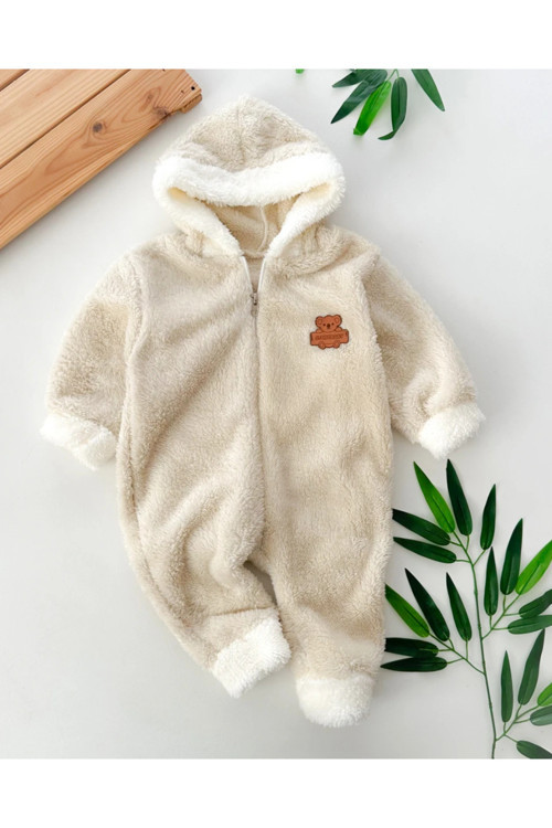 Wellsoft-Peluş Kapüşonlu Bebek Tulum
