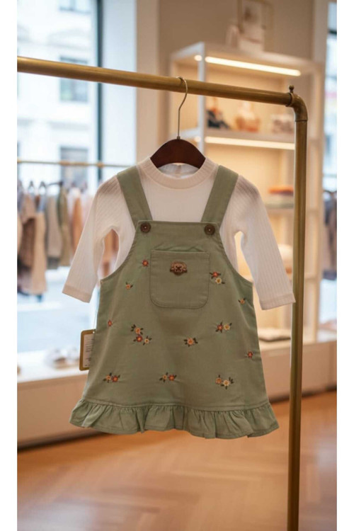 Bayramlık Yumuşak Keten %100 Pamuklu Badili Salopet Elbise