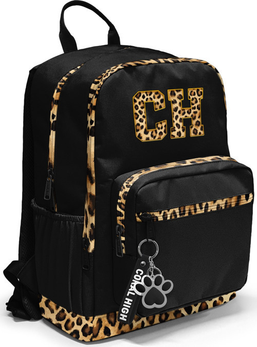 Siyah Leopar CH Harf Desenli Okul Sırt Çantası 33228