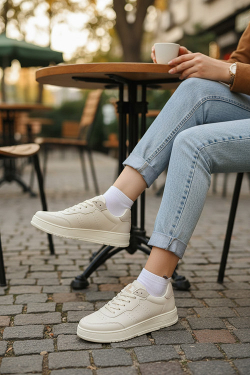Kadın Spor Ayakkabı Delikli Detaylı Ve Hafif Comfort Düz Tabanlı Günlük Sneaker