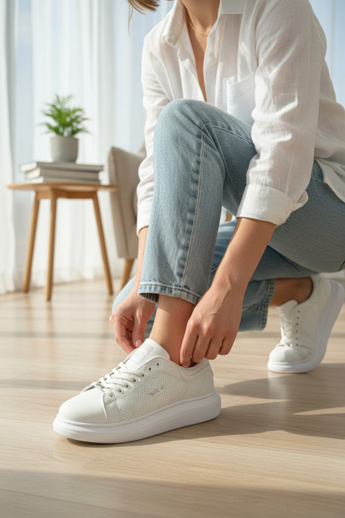 Kadın Platform Tabanlı Sneaker Nefes Alan Delikli Günlük Ayakkabı