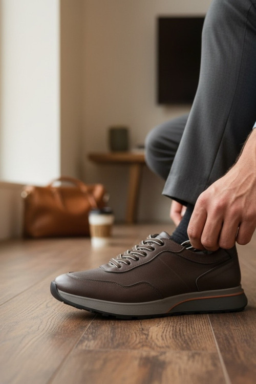 Hakiki Deri Bağcıklı Erkek Sneaker Ayakkabı Ortopedik Taban