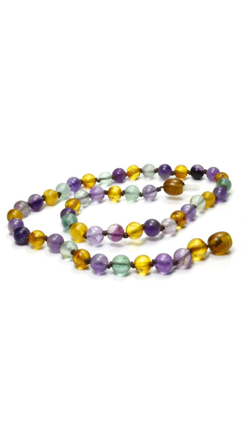 Damla Kehribar Ametist Ve Florit Doğal Taş Kolye | Öğrenci Başarı Taşı Ve Odaklanma