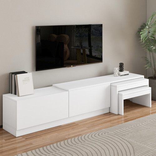 Nest TV Sehpası – Modern Tasarım,2 Kapaklı Depolama ve İkili Zigon Sehpa ile Fonksiyonel Mobilya