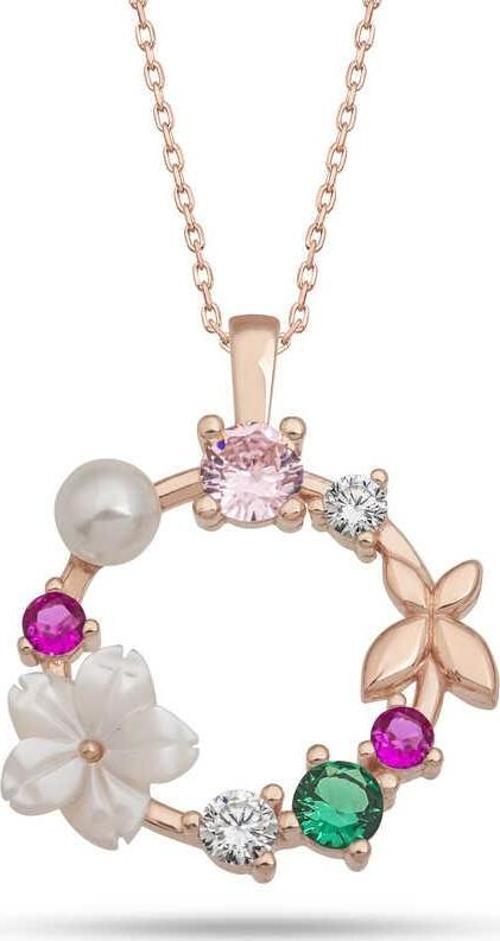 925 Ayar Gümüş Rose Manolya Çiçeği Kelebek Kadın Kolye